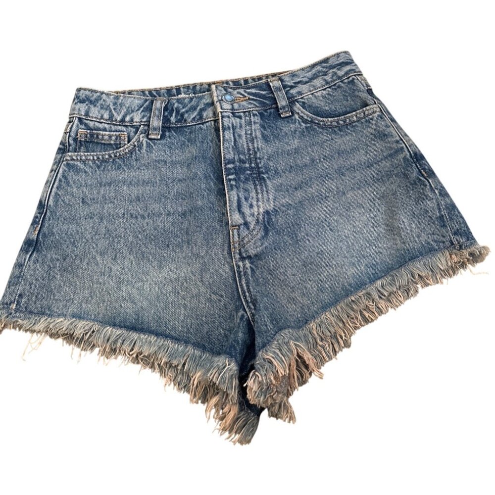 Rita Ora x Primark Womens Denim Shorts Frayed SZ 4  5 Pockets Button Fly Front